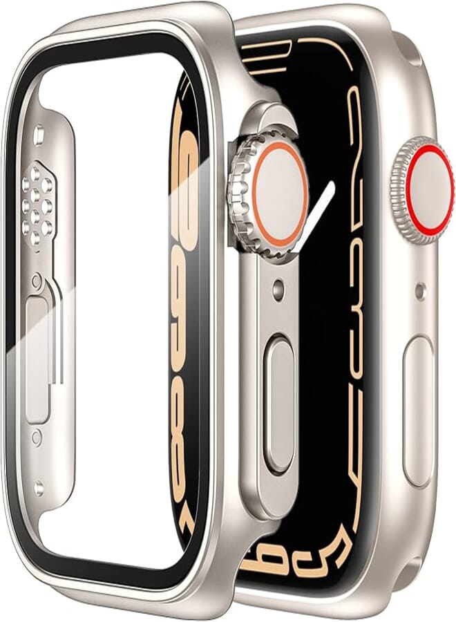 Tensea for Apple Watch Screen Protector Case Series SE 2nd SE 6 5 4 44mm【Apple Watch Ultra Style Case】, iWatch Protective Face Cover Look Like Ultra with Tempered Glass Film for Women Men (Starlight)